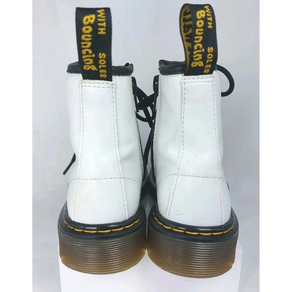 Doc Martens Air Wair 1460J Girls Combat Boots White Lace-Up Side Zip‎ Sz 1 *READ